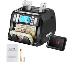 VEVOR Máquina Contadora de Dinero con Detección de Falsificaciones UV, MG, IR y DD, Máquina Contadora de Efectivo en USD y EUR con Modos de Adición y Lotes, LCD Grande y Pantalla Externa