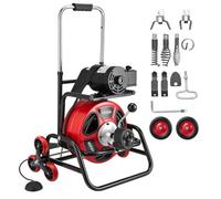 VEVOR Máquina de Limpieza de Desagües 30 m x 12,7 mm, Máquina de Limpieza de Tuberías con Alimentación Automática y Ruedas, Tambor Ajustable, 8 Cortadores y Pedal Neumático, para Tubos de 50-150 mm