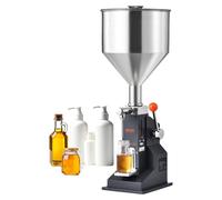 VEVOR, máquina de llenado manual de 5 a 100 ml, fabricada en acero inoxidable 304 apto para uso alimentario, con silicona y PTFE. Incluye dos boquillas de 4 mm y 8 mm, ideal para el llenado de miel, a