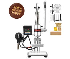 VEVOR Máquina Perforadora de Cuero 10 x 10 cm Punzonadora Manual de Metal, para Grabado en Caliente y Perforación, Accesorios de 26 Sellos y 50 Papeles de Transferencia, Presión 160 kg, Carrera 40 mm