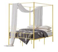 VEVOR Marco de Cama con Dosel de Tamaño Queen, Diseño de 4 Postes de Metal y Cabecero Minimalista Soporte de Láminas de Acero Resistente Espacio de Almacenamiento Debajo, No Necesita Somier, Dorado