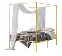 VEVOR Marco de Cama con Dosel de Tamaño Queen, Diseño de 4 Postes de Metal y Cabecero Minimalista Soporte de Láminas de Acero Resistente Espacio de Almacenamiento Debajo, No Necesita Somier, Dorado