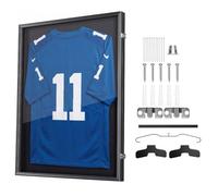 VEVOR Marco de Camisetas de Madera 71,8 x 92,5 x 4 cm, Vitrina para Camisetas Deportivas con Panel de Policarbonato con Protección UV, Expositor para Uniformes de Baloncesto, Fútbol, Béisbol, Negro