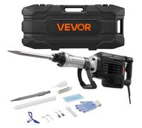 VEVOR Martillo Demoledor Eléctrico de 3000 W, 1700 BPM, con Cincel Puntiagudo, Estuche de Transporte, Guantes y Gafas de Seguridad, para Paredes Hormigón, Ladrillos, Azulejos y Cimientos, Negro