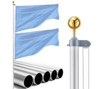 VEVOR Mástil de Bandera para Exterior 6,09 m, Asta para Bandera de Aluminio Modular, Metal Reforzado Base de Fijación, Kit Completo de Instalación, para Fiesta Eventos Actividades, Color Plateado