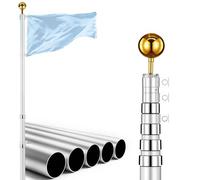 VEVOR Mástil de Bandera Telescópico para Exterior 6,09 m Asta para Bandera | para Fiesta Eventos Actividades Comercial, Estructura de Aluminio, Base de Fijación, Kit Completo de Instalación, Plateado