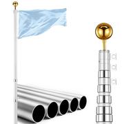VEVOR Mástil de Bandera Telescópico para Exterior 9,14 m Asta para Bandera, Tubo Grueso de Aluminio Reforzado, Kit Completo de Instalación, para Zona Residencial Comercial Eventos, Color Plateado