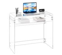 VEVOR Mesa Auxiliar de Acrílico de 2 Niveles con Estante de Almacenamiento, Mesita de Noche Transparente 40 x 85 x 75 cm, Escritorio Rectangular para Sala de Estar, Dormitorio, Salón, Oficina
