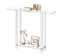 VEVOR Mesa Auxiliar de Acrílico de 2 Niveles, Mesita Lateral Estrecha 19,3 x 100 x 80 cm, Mesita de Noche Rectangular Carga de 10 kg, para Recibidor, Pasillo, Sala de Estar, Entrada, Transparente