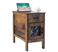 VEVOR Mesa Auxiliar Estilo Granja de 609 x 356 x 610 mm, Mesa de Noche de 3 Niveles con Puertos USB, Tomas de Corriente, Armario de Almacenamiento y 1 Cajón para Sala de Estar, Oficina, Color Madera