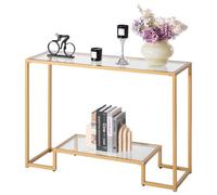 VEVOR Mesa Consola de Vidrio 2 Niveles 107x35,4x75,5 cm Mesa Auxiliar Rectangular para Sofá con Tablero de Vidrio Templado, Patas de Hierro para Sala de estar, Pasillo, Entrada, Recibidor, Dorado