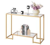 VEVOR Mesa Consola de Vidrio 2 Niveles 107x35,4x75,5 cm Mesa Auxiliar Rectangular para Sofá con Tablero de Vidrio Templado, Patas de Hierro para Sala de estar, Pasillo, Entrada, Recibidor, Dorado