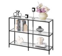 VEVOR Mesa Consola de Vidrio 3 Niveles 100 x 30 x 72,9 cm Mesa Auxiliar Rectangular para Sofá con Tablero de Vidrio Templado, Patas de Hierro para Sala de estar, Pasillo, Entrada, Recibidor, Negro