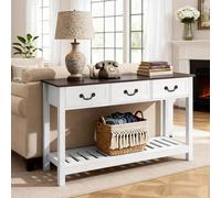VEVOR Mesa Consola/Mesa Auxiliar Rectangular Estrecha, con Cajones y Compartimento de Almacenamiento, para Recibidor, Dormitorio, Salón, Vestíbulo o Recibidor, 120 x 30 x 80 cm, Marrón y Blanco
