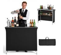 VEVOR Mesa de Bar Portátil 1100 x 385 x 885 mm, Barra de Fiesta Portátil Plegable, con Falda Estante de Almacenamiento y Bolsa de Transporte, Estación Móvil de Camarero para Ferias Fiestas Eventos