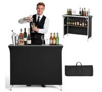 VEVOR Mesa de Bar Portátil 1100 x 385 x 885 mm, Barra de Fiesta Portátil Plegable, con Falda Estante de Almacenamiento y Bolsa de Transporte, Estación Móvil de Camarero para Ferias Fiestas Eventos