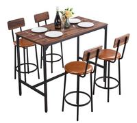 VEVOR Mesa de Bar Rectangular con 4 Taburetes 120 x 60 x 91,5 cm, Juego de Mesa Alta para Comedor, Metálica Fuerte Duradera, Estilo Industrial, para Cocina, Salón, Bar Estrecho, Barra Alta, Desayuno