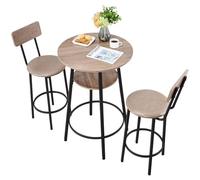 VEVOR Mesa de Bar Redonda con 2 Taburetes 60 x 60 x 91,5 cm, Juego de Mesa Alta para Comedor, Metálica Fuerte Duradera, Estilo Industrial Moderno, para Cocina Salón Bar Estrecho Barra Alta Desayuno