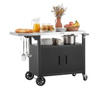 VEVOR Mesa de Barbacoa 1241 x 445 x 818 mm Tablero de Acero Inoxidable, Carrito de Cocina con Ruedas, con Armario de Almacenamiento, con Abridor de Botellas, para Jardín, Bar, Zona de Barbacoa