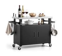 VEVOR Mesa de Barbacoa 135 x 51 x 87,5 cm Tablero de Acero Inoxidable, Carrito de Cocina con Ruedas, con Armario de Almacenamiento, con Abridor de Botellas, para Jardín, Patio, Zona de Barbacoa