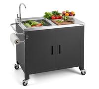 VEVOR Mesa de Barbacoa 965 x 460 x 909 mm Tablero de Acero Inoxidable, Carrito de Cocina con Fregadero, con Ruedas, con Armario de Almacenamiento, con Toallero, para Jardín, Bar, Zona de Barbacoa