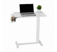 VEVOR Mesa de Cama, Mesa Auxiliar Móvil con 4 Ruedas Ocultas, Altura Ajustable Escritorio para Portátil con Portavasos, Escritorio Portátil de Aglomerado para Cama, Oficina y Estudio, Blanco
