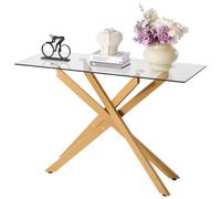 VEVOR Mesa de Centro de Vidrio 114,3 x 45,7 x 76,2 cm Mesa Auxiliar Rectangular para Sofá con Tablero de Cristal Templado Patas Cruzadas de Hierro para Sala de estar, Entrada, Recibidor, Dorado