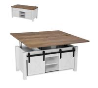 VEVOR Mesa de Centro Elevable 100 cm, Mesa de Café con Puerta Estilo Granero y Compartimento de Almacenamiento Oculto, Mesita de Salón o Comedor Tablero de Color Marrón para Salón, Oficina, Hogar