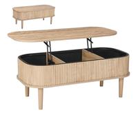 VEVOR Mesa de Centro Elevable, 1000 x 480 x 405 mm, Mesa de Salón o Comedor con 3 Compartimientos Ocultos, Acabado Acanalado de Madera Natural, Mesita Multifuncional, para Hogar Oficina Sala de Estar