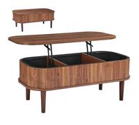 VEVOR Mesa de Centro Elevable 1000 x 480 x 405 mm, Mesa de Salón o Comedor con Espacio Oculto, Acabado Acanalado, Estilo Moderno, Mesita Multifuncional, para Hogar Sala de Estar Oficina, Color Nogal