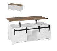 VEVOR Mesa de Centro Elevable 120 cm, Mesa de Café con Puerta Estilo Granero y Compartimento de Almacenamiento Oculto, Mesita de Salón o Comedor Tablero de Color Marrón para Salón, Oficina, Hogar