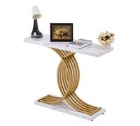 VEVOR Mesa de Consola Estrecha para Sofá, 100 x 30 x 81 cm, Mesa de Consola Estrecha de 1 Nivel, Mesa de Sofá Estrecha con Marco de Metal, para Entrada, Pasillo, Sala de Estar, Mármol Falso Blanco