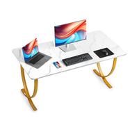 VEVOR Mesa de Estudio 160 x 80 x 75 cm, Escritorio Ejecutivo con Tablero de Partículas y Soporte de Metal, Escritorio de Ordenador, Carga de 158 kg, para Oficina, Estudio, Casa, Blanco y Dorado