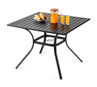 VEVOR Mesa de Patio para Jardín y Balcón, Cuadrada, de Acero al Carbono, para Exterior, Patio, Jardín, Terraza, Impermeable, con Orificio para Sombrilla, Carga 68 kg, Negro, 940 x 940 x 735 mm
