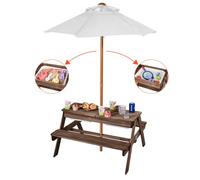 VEVOR Mesa de Pícnic con Sombrilla Juego de Mesa y Banco de Madera 890 x 800 x 510 mm para Interior Exterior con 2 Bandejas, Mueble de Comedor para 4 Personas para Jardín, Patio, Porche, Parque