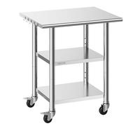 VEVOR Mesa de Preparación con Ruedas 76,2 x 61 x 86,4 cm, Mesa de Trabajo de Acero Inoxidable 3 Niveles, con Estante Ajustable, Bordes Redondeados, para Restaurantes, Hoteles, Cocinas, Garajes