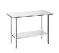 VEVOR Mesa de Preparación de 2 Niveles 122 x 61 x 86,4 cm, Mesa de Trabajo de Acero Inoxidable, con Estante Inferior Ajustable, Bordes Redondeados, para Restaurantes, Hoteles, Cocinas, Garajes
