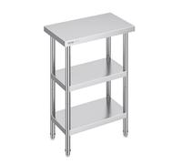 VEVOR Mesa de Preparación de Acero Inoxidable 356x610x864 mm con 2 Estantes Inferiores Ajustables para Cocina Comercial y Hogar
