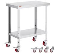 VEVOR Mesa de Preparación de Comida Acero Inoxidable 76 x 46 x 86 cm Tabla de Cocina Profesional Capacidad de Carga 100 kg Tabla de Trabajo de Cocina Catering 2 Capas para Restaurante Escuela