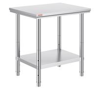 VEVOR Mesa de Preparación de Comida de Acero Inoxidable 60 x 76 x 80 cm Tabla de Cocina Profesional Capacidad de Carga 750 kg Tabla de Trabajo de Cocina de Catering Ajustable para Restaurante Escuela