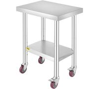 VEVOR Mesa de Preparación de Comida de Acero Inoxidable 61 x 45,7 x 86,4 cm Tabla de Cocina Profesional Capacidad de Carga 100 kg Tabla de Trabajo de Cocina Catering Ajustable para Restaurante Escuela