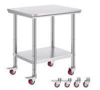 VEVOR Mesa de Preparación de Comida de Acero Inoxidable 76 x 60 x 80 cm Tabla de Cocina Profesional Capacidad de Carga 661 lbs Tabla de Trabajo de Cocina de Catering 4 Ruedas para Restaurante Escuela
