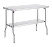 VEVOR Mesa de Trabajo Cocina 1220 x 610 x 850 mm Mesa de Trabajo Plegable Acero Inoxidable con Estante Extraíble 350 kg Carga Mesa Acero Inoxidable con Pies Ajustables para Camping Cocina Comercial