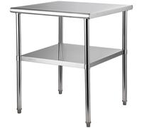 VEVOR Mesa de Trabajo de Acero Inoxidable 76 x 76 x 91 cm Mesa de Preparación de 2 Niveles Carga de 362 kg Mesa de Cocina Estante Ajustable en Altura para Cocina Restaurante Bar Garaje al Aire Libre