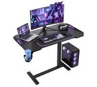 VEVOR Mesa Gaming 800 x 450 mm Escritorio Móvil de Pie para Ordenador Negro | Mesita Auxiliar para Cama Sofá Oficina Hogar, Altura Ajustable, Ruedas Escondidas, Portavasos, Iluminación RGB, Marco Metal