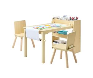 VEVOR Mesa Infantil con 2 Sillas y Armario de 3 Niveles, para Leer, Aprender, Dibujar y Escribir, Conjunto de Asientos Infantiles para Guardería, Mesa/Escritorio de Manualidades, Madera Clara