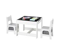 VEVOR Mesa Infantil, con 2 Sillas y Caja de Almacenamiento de Tela Debajo de Las Sillas, para Leer, Aprender, Dibujar y Escribir, para Niños de 2 a 8 Años, en Guarderías, Blanco, Negro y Gris