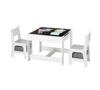 VEVOR Mesa Infantil, con 2 Sillas y Caja de Almacenamiento de Tela Debajo de las Sillas, para Leer, Aprender, Dibujar y Escribir, para Niños de 2 a 8 Años, en Guarderías, Blanco, Negro y Gris