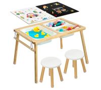 VEVOR Mesa Sensorial Infantil, Mesa de Madera de Actividades para Niños, con 2 Taburetes Tablero de Doble Cara y Cajas de Almacenamiento, Patas Antideslizantes, Multifuncional para Juegos Exploración