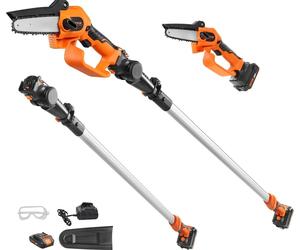 VEVOR Mini motosierra inalámbrica de 20V y 2Ah, con motor sin escobillas, 2 en 1. Tijera de seto telescópica y sierra de ramas con motor eléctrico, velocidad de 22000U/min. Longitud de extensión teles